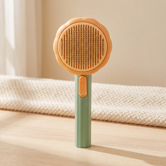 Pumpkin Pet Brush on a warm neutral background